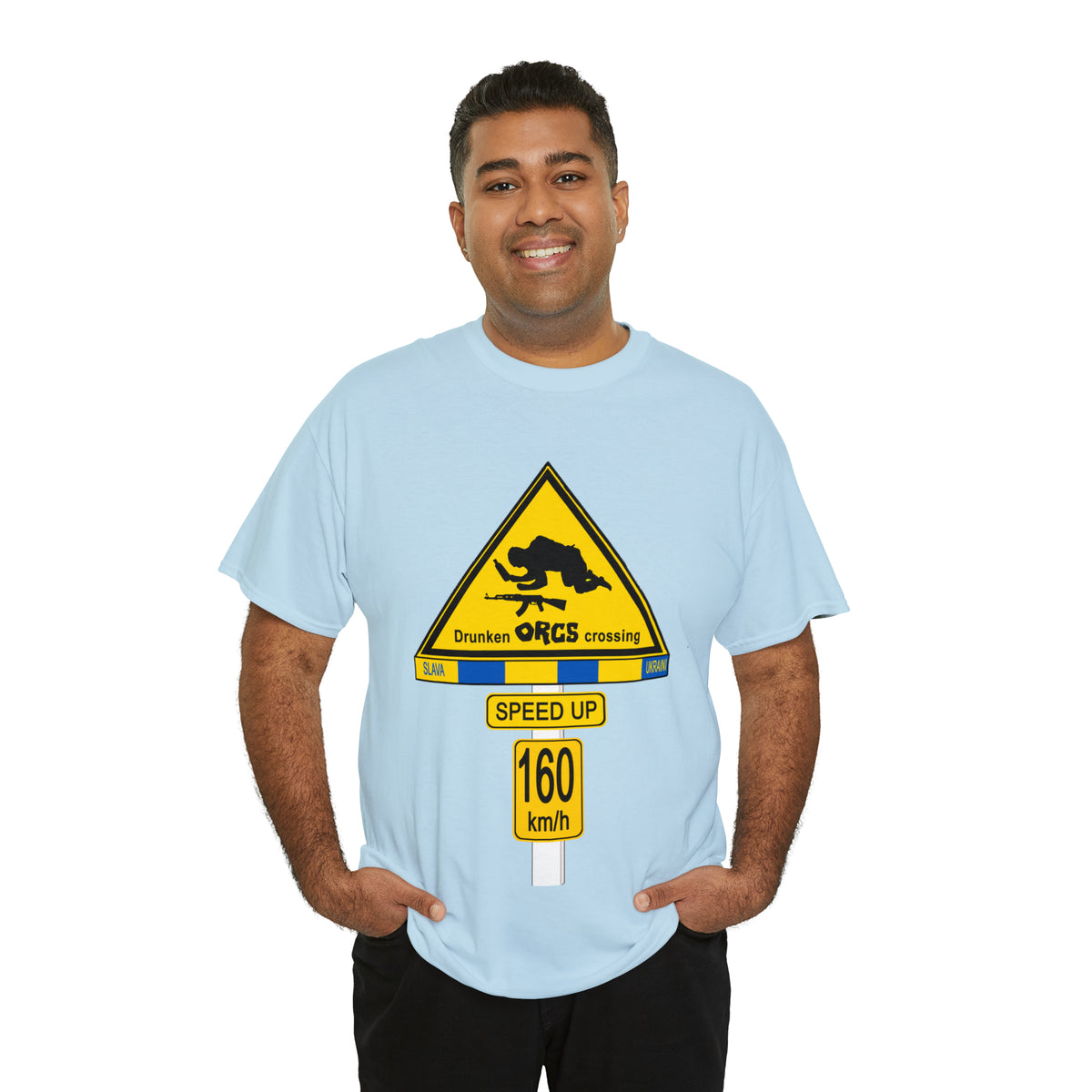 DRU**** ORCS CROSSING UKRAINE SUPPORTER T-SHIRT - Unisex Heavy Cotton Tee - AUS
