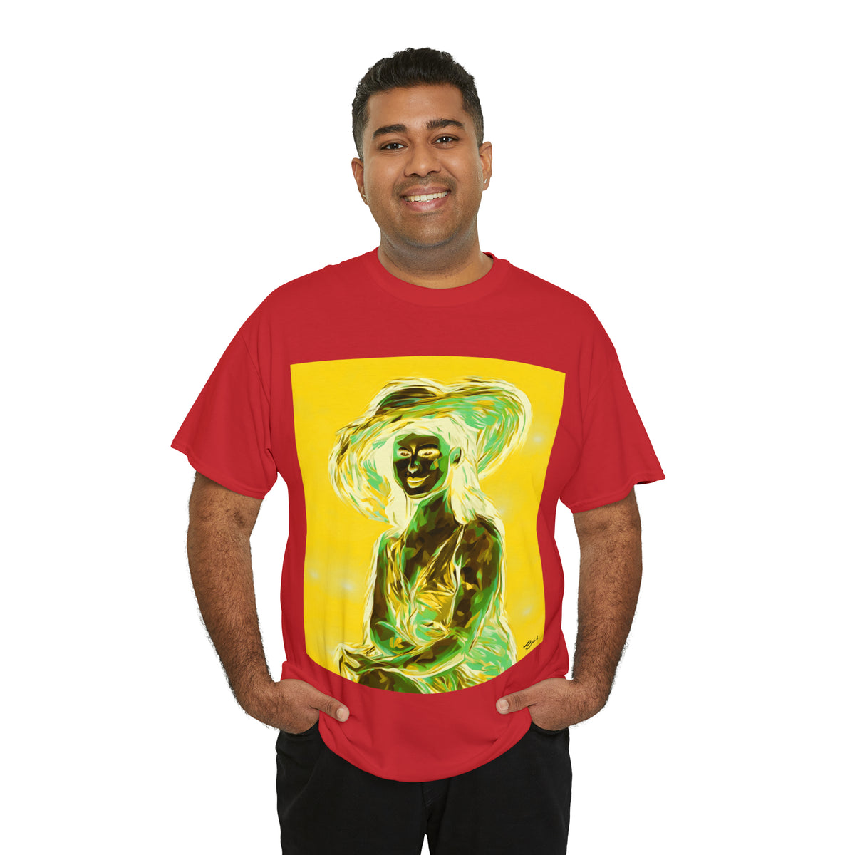 LADY IN SUN HAT (an Inversion in Blue) - Airt on a Shirt  - Unisex Heavy Cotton Tee - AUS