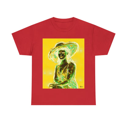LADY IN SUN HAT (an Inversion in Blue) - Airt on a Shirt  - Unisex Heavy Cotton Tee - AUS