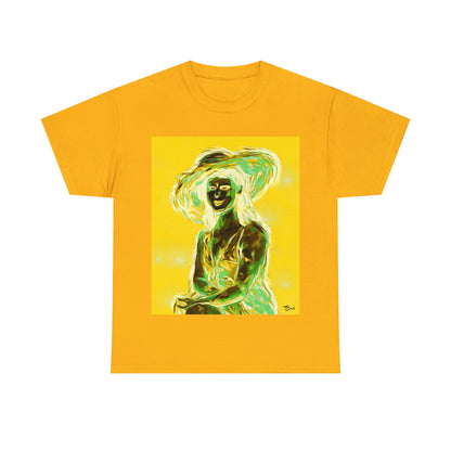 LADY IN SUN HAT (an Inversion in Blue) - Airt on a Shirt  - Unisex Heavy Cotton Tee - AUS