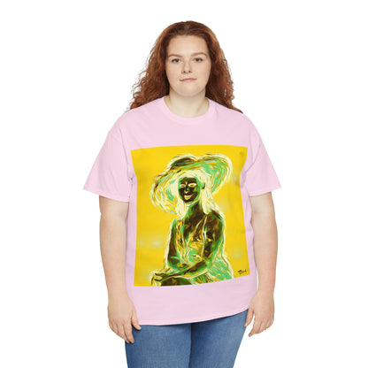 LADY IN SUN HAT (an Inversion in Blue) - Airt on a Shirt  - Unisex Heavy Cotton Tee - AUS
