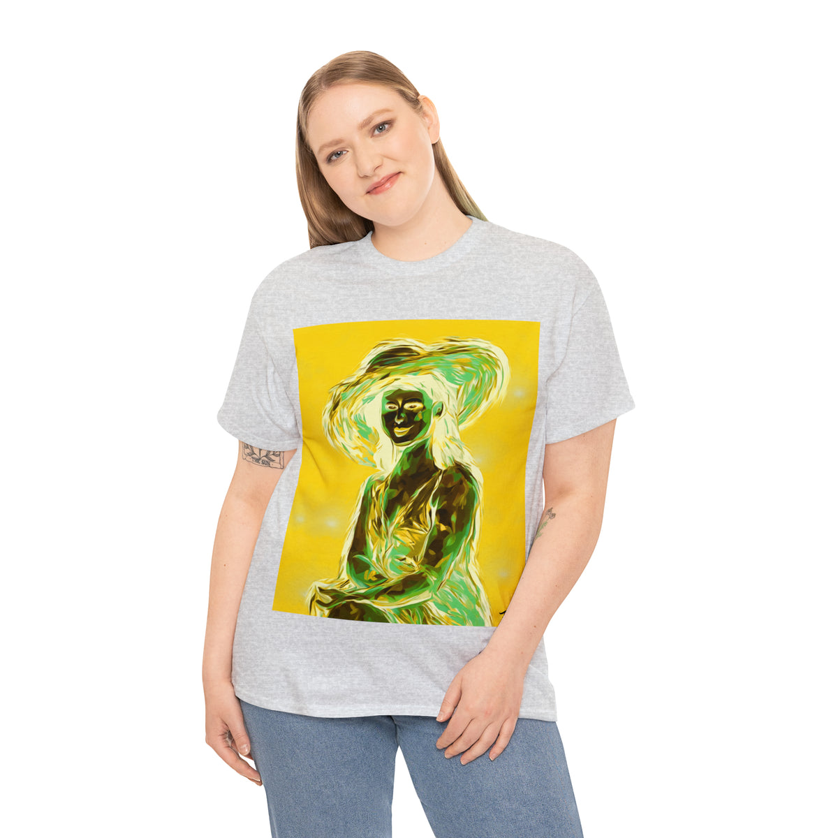 LADY IN SUN HAT (an Inversion in Blue) - Airt on a Shirt  - Unisex Heavy Cotton Tee - AUS