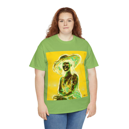 LADY IN SUN HAT (an Inversion in Blue) - Airt on a Shirt  - Unisex Heavy Cotton Tee - AUS