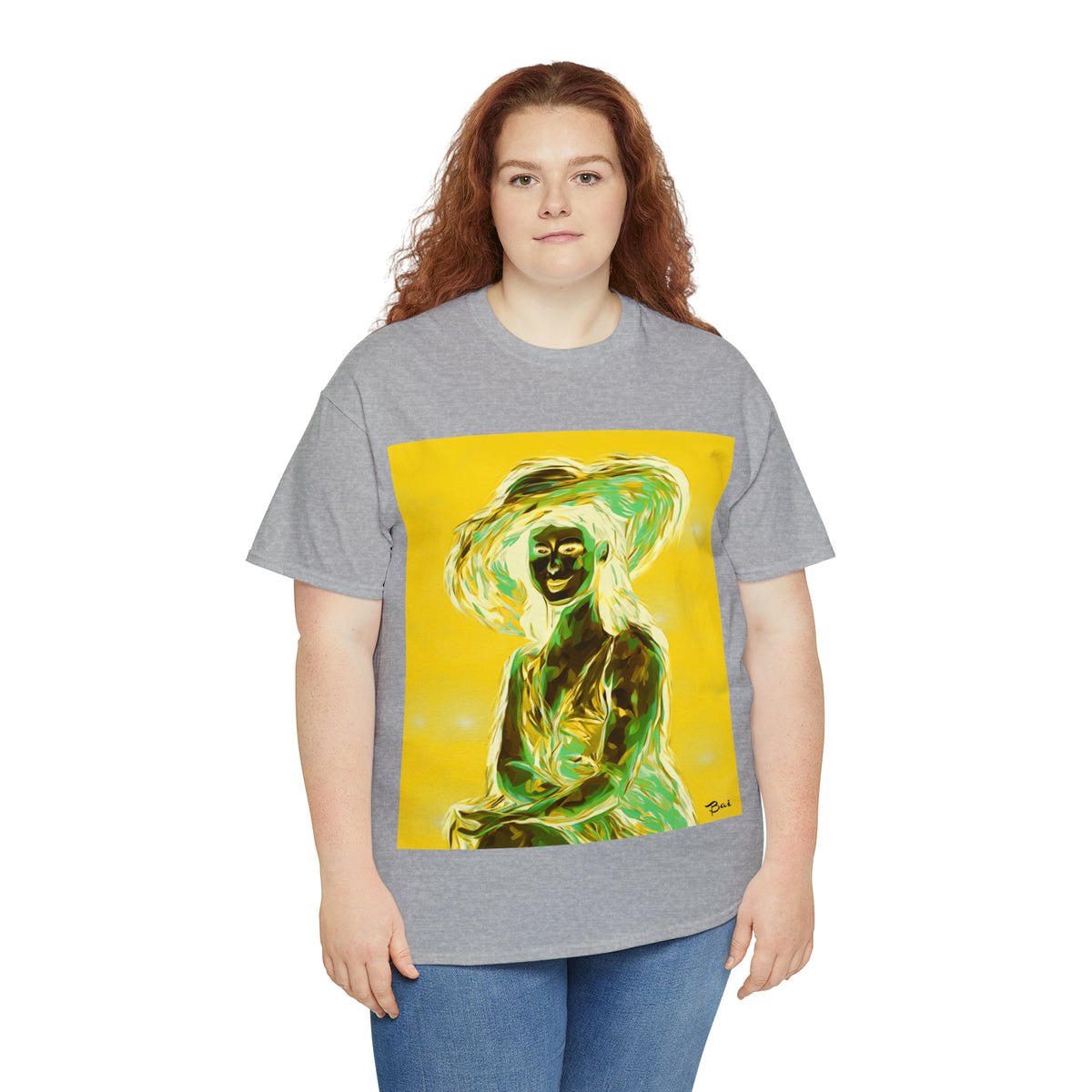 LADY IN SUN HAT (an Inversion in Blue) - Airt on a Shirt  - Unisex Heavy Cotton Tee - AUS