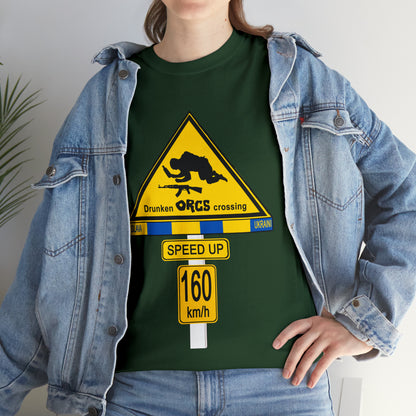 DRU**** ORCS CROSSING UKRAINE SUPPORTER T-SHIRT - Unisex Heavy Cotton Tee - AUS