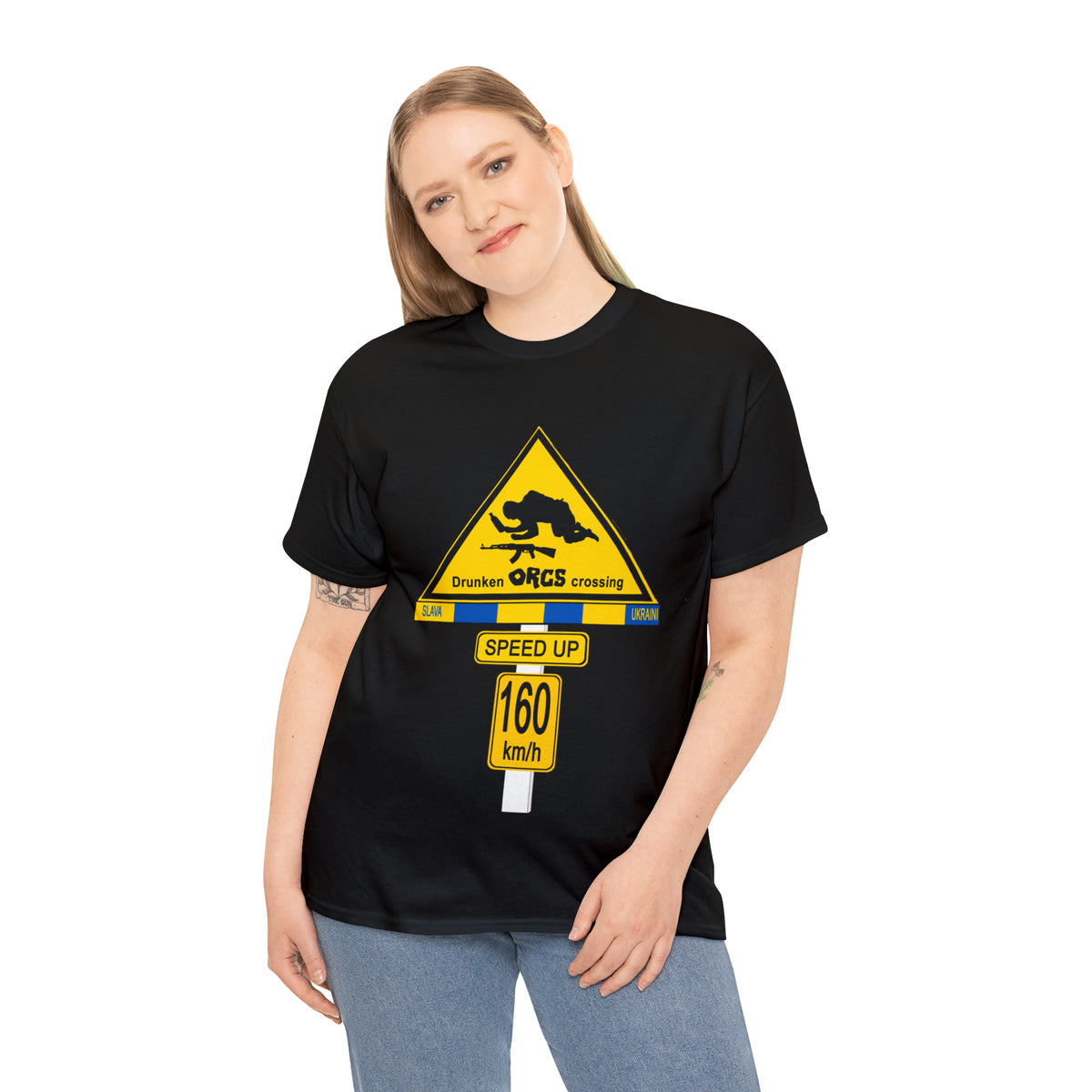DRU**** ORCS CROSSING UKRAINE SUPPORTER T-SHIRT - Unisex Heavy Cotton Tee - AUS