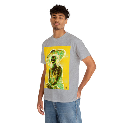 LADY IN SUN HAT (an Inversion in Blue) - Airt on a Shirt  - Unisex Heavy Cotton Tee - AUS