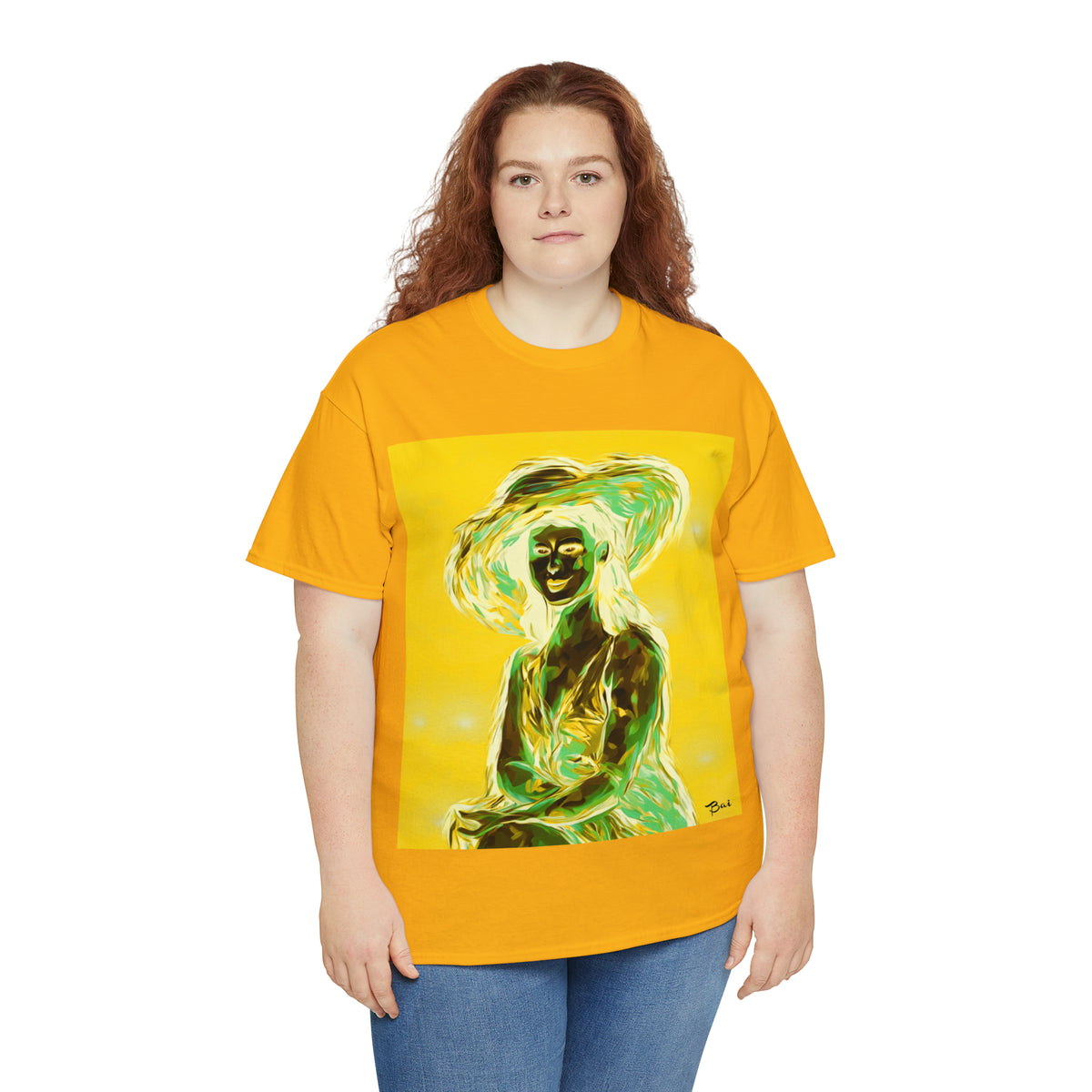 LADY IN SUN HAT (an Inversion in Blue) - Airt on a Shirt  - Unisex Heavy Cotton Tee - AUS