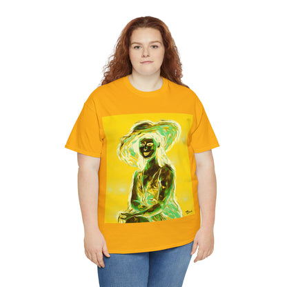 LADY IN SUN HAT (an Inversion in Blue) - Airt on a Shirt  - Unisex Heavy Cotton Tee - AUS