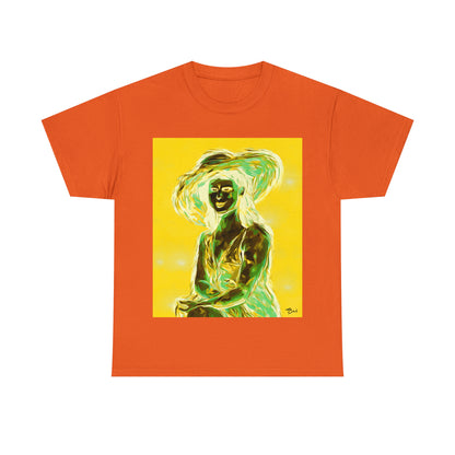 LADY IN SUN HAT (an Inversion in Blue) - Airt on a Shirt  - Unisex Heavy Cotton Tee - AUS
