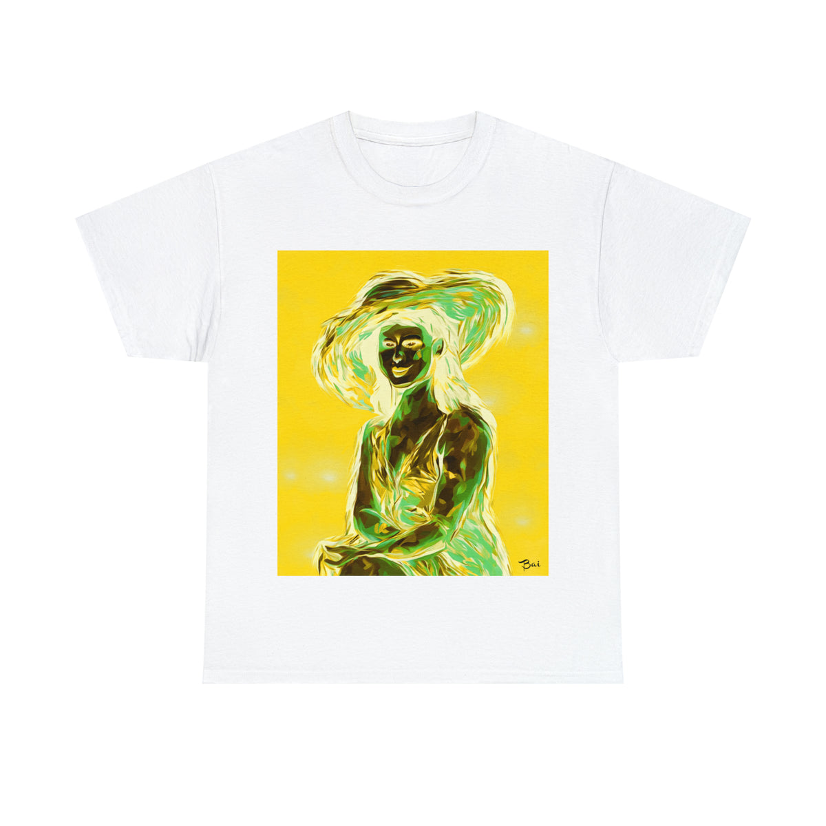 LADY IN SUN HAT (an Inversion in Blue) - Airt on a Shirt  - Unisex Heavy Cotton Tee - AUS