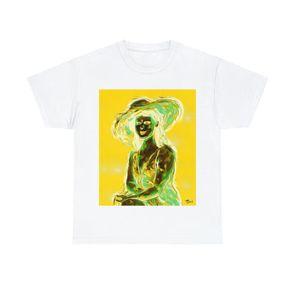 LADY IN SUN HAT (an Inversion in Blue) - Airt on a Shirt  - Unisex Heavy Cotton Tee - AUS