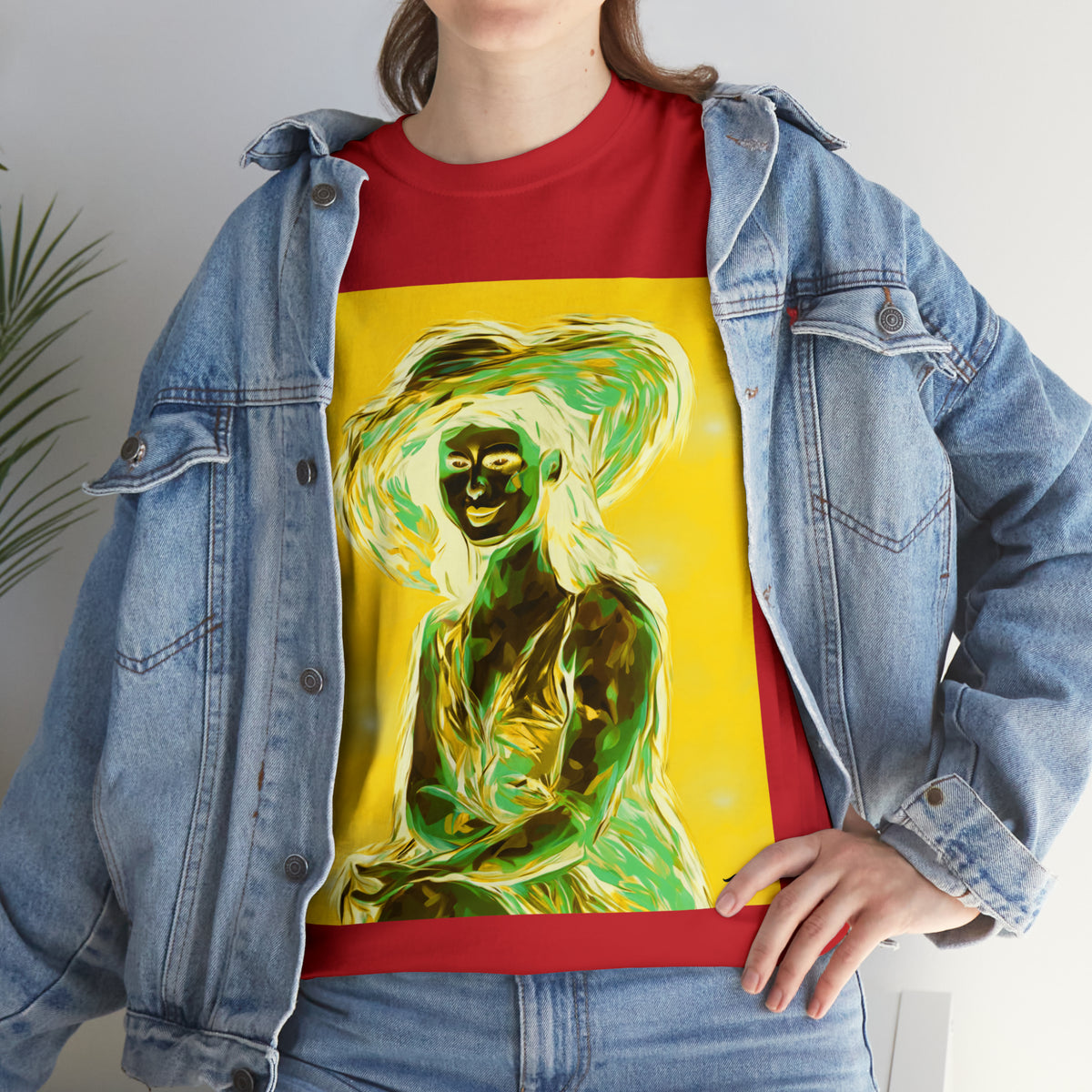 LADY IN SUN HAT (an Inversion in Blue) - Airt on a Shirt  - Unisex Heavy Cotton Tee - AUS