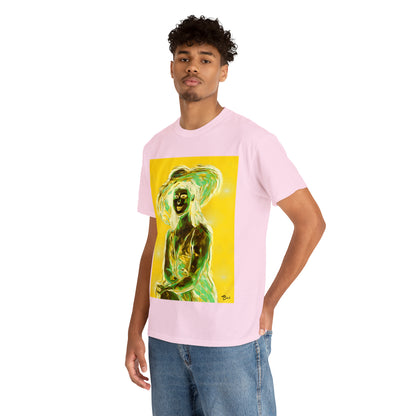 LADY IN SUN HAT (an Inversion in Blue) - Airt on a Shirt  - Unisex Heavy Cotton Tee - AUS