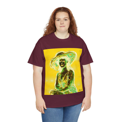 LADY IN SUN HAT (an Inversion in Blue) - Airt on a Shirt  - Unisex Heavy Cotton Tee - AUS
