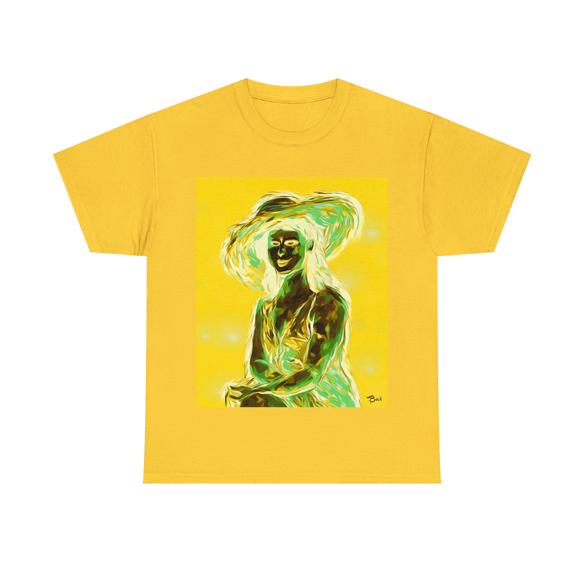 LADY IN SUN HAT (an Inversion in Blue) - Airt on a Shirt  - Unisex Heavy Cotton Tee - AUS
