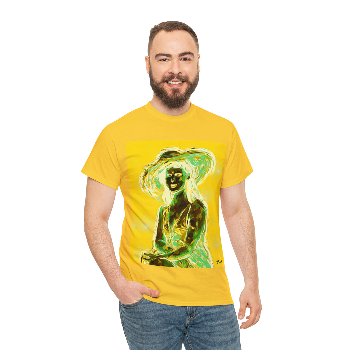 LADY IN SUN HAT (an Inversion in Blue) - Airt on a Shirt  - Unisex Heavy Cotton Tee - AUS