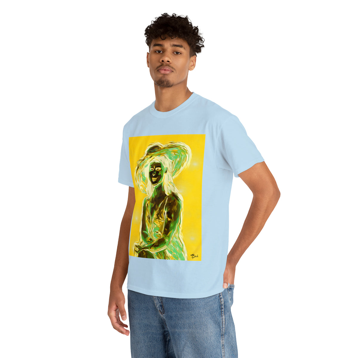 LADY IN SUN HAT (an Inversion in Blue) - Airt on a Shirt  - Unisex Heavy Cotton Tee - AUS