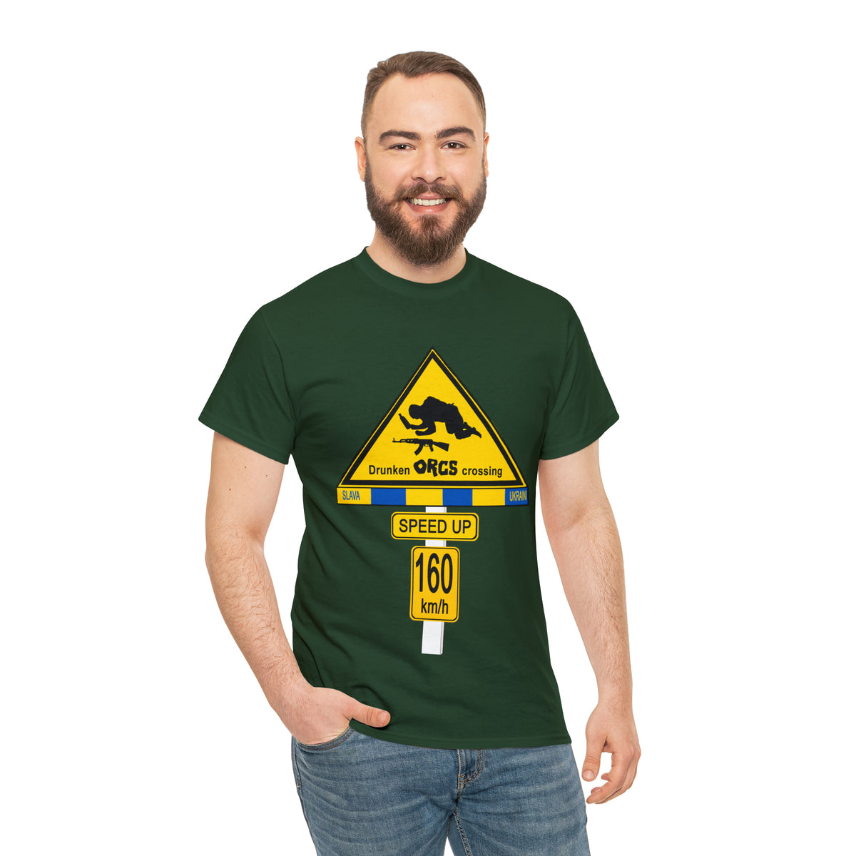 DRU**** ORCS CROSSING UKRAINE SUPPORTER T-SHIRT - Unisex Heavy Cotton Tee - AUS