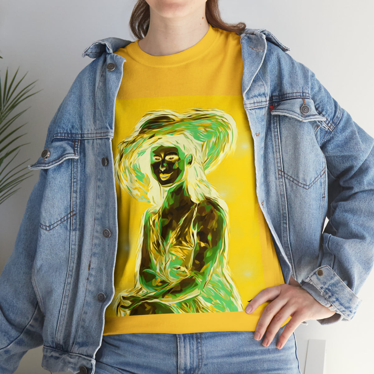 LADY IN SUN HAT (an Inversion in Blue) - Airt on a Shirt  - Unisex Heavy Cotton Tee - AUS