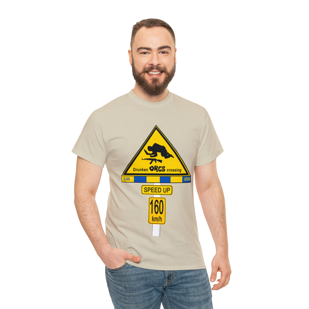 DRU**** ORCS CROSSING UKRAINE SUPPORTER T-SHIRT - Unisex Heavy Cotton Tee - AUS