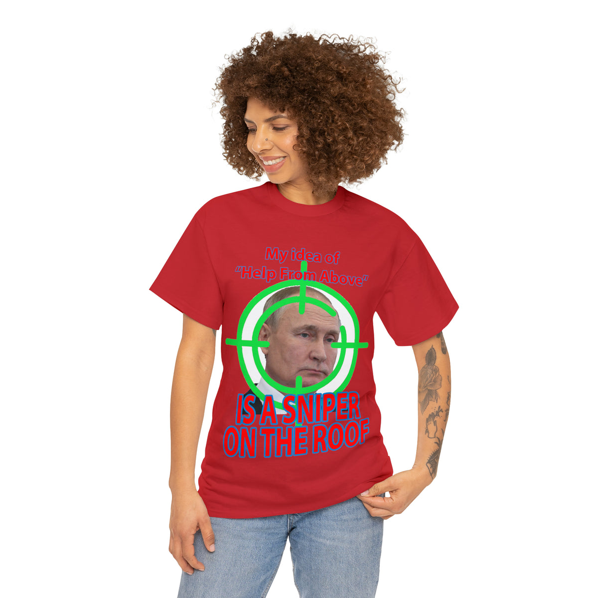Help from Above SNIPER ON THE ROOF - Funny Unisex Heavy Cotton Tee - AUS