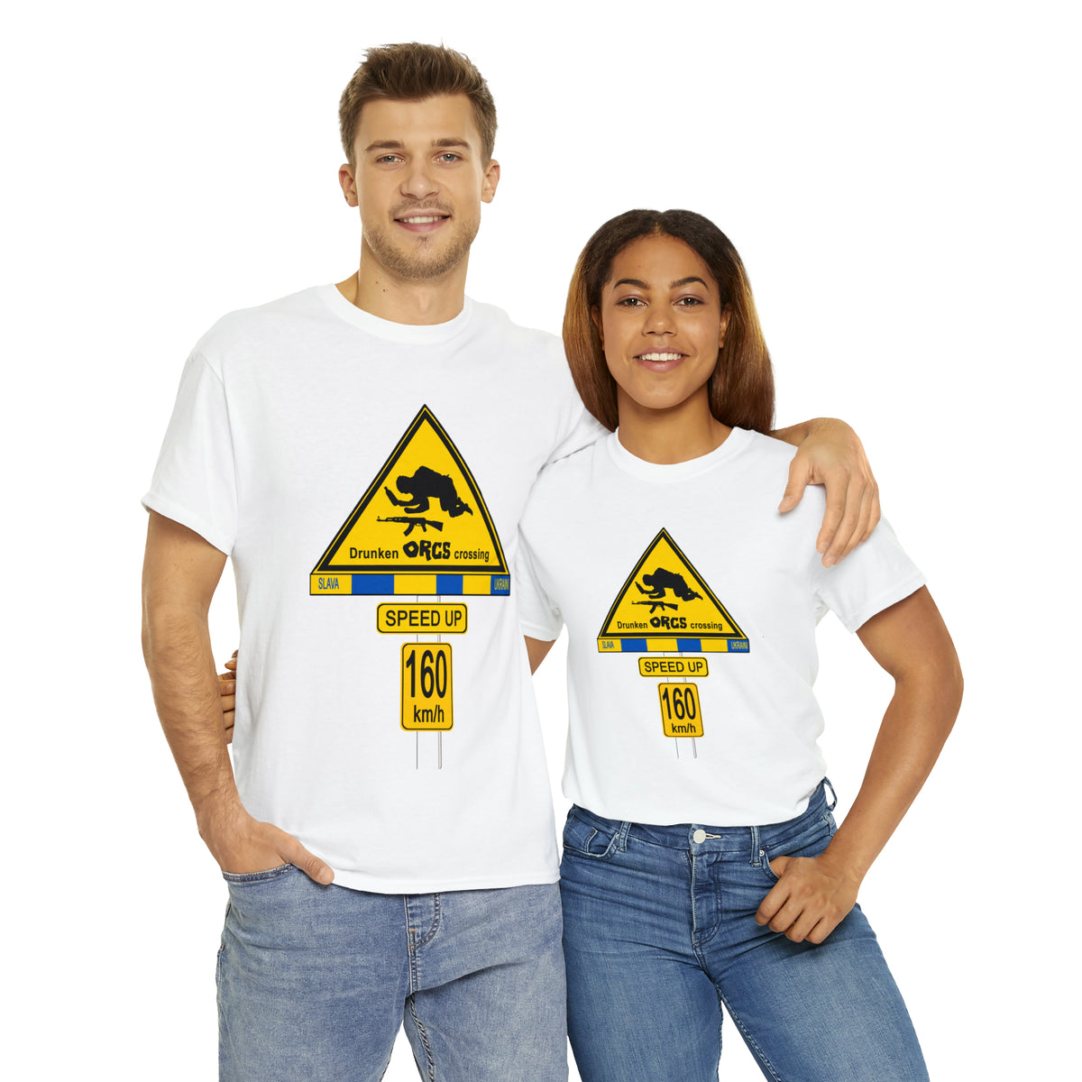 DRU**** ORCS CROSSING UKRAINE SUPPORTER T-SHIRT - Unisex Heavy Cotton Tee - AUS