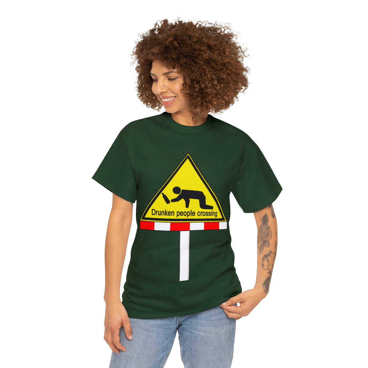 DRU**** PEOPLE CROSSING FUNNY SIGN T-SHIRT - Unisex Heavy Cotton Tee - AUS