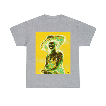 LADY IN SUN HAT (an Inversion in Blue) - Airt on a Shirt  - Unisex Heavy Cotton Tee - AUS