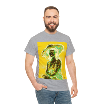 LADY IN SUN HAT (an Inversion in Blue) - Airt on a Shirt  - Unisex Heavy Cotton Tee - AUS