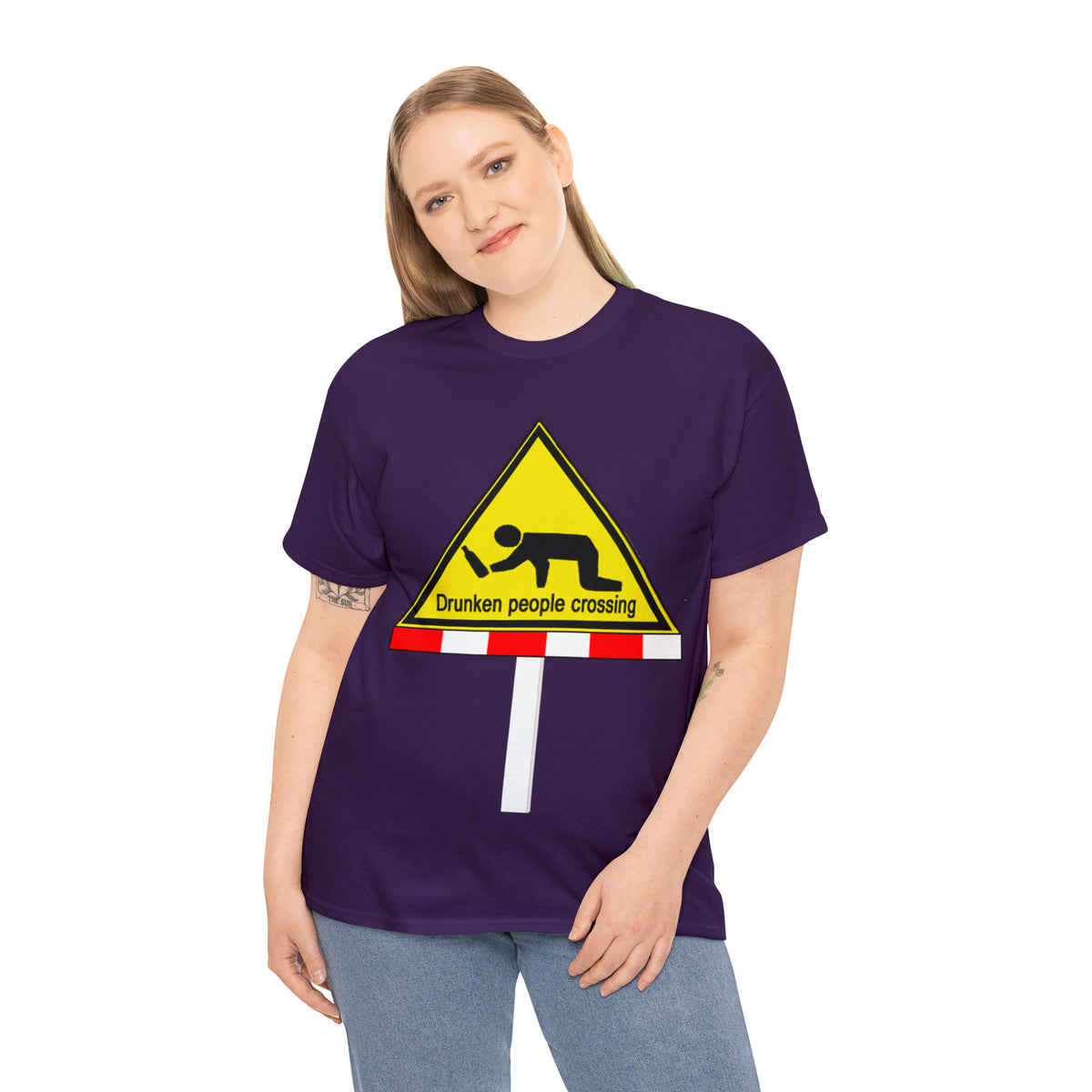 DRU**** PEOPLE CROSSING FUNNY SIGN T-SHIRT - Unisex Heavy Cotton Tee - AUS