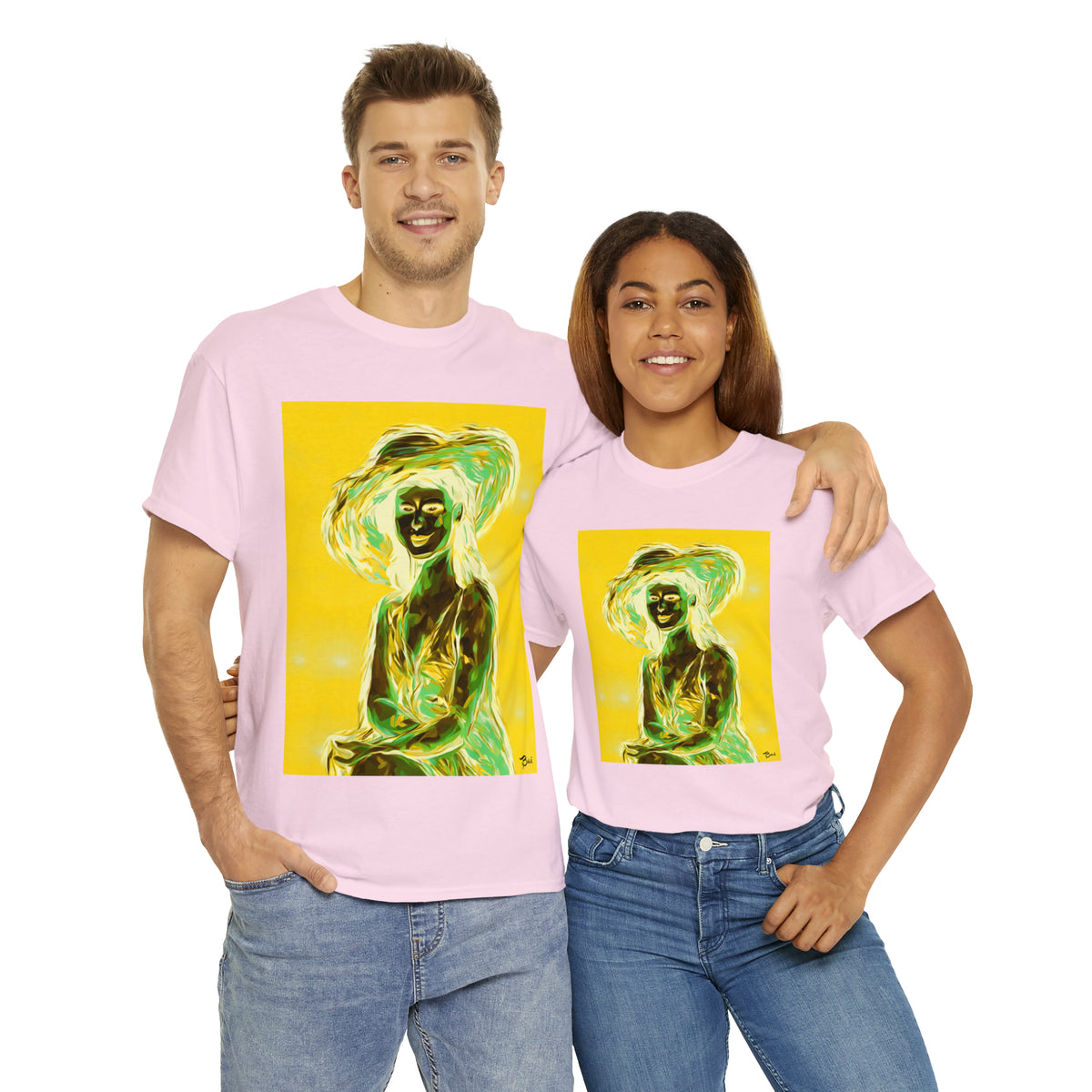 LADY IN SUN HAT (an Inversion in Blue) - Airt on a Shirt  - Unisex Heavy Cotton Tee - AUS