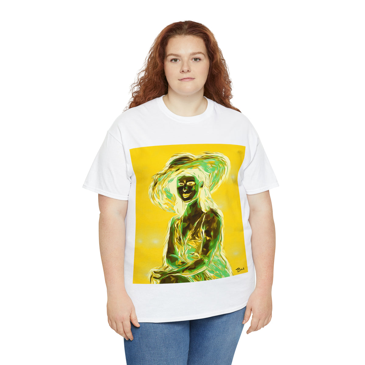 LADY IN SUN HAT (an Inversion in Blue) - Airt on a Shirt  - Unisex Heavy Cotton Tee - AUS