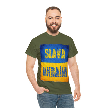 "SLAVA UKRAINI" FLAG - Unisex Heavy Cotton Tee