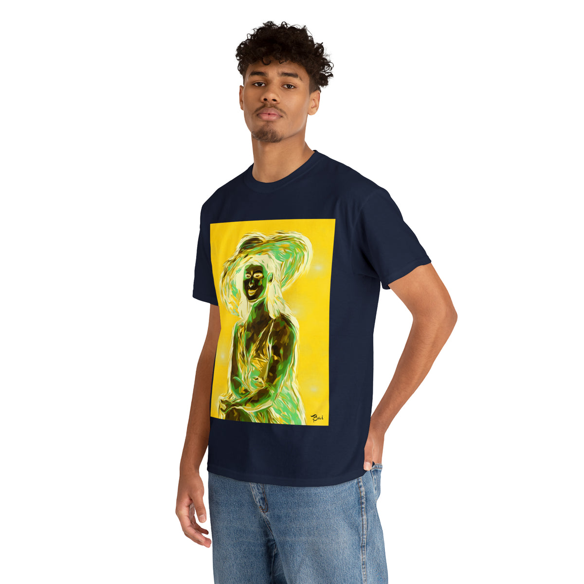 LADY IN SUN HAT (an Inversion in Blue) - Airt on a Shirt  - Unisex Heavy Cotton Tee - AUS