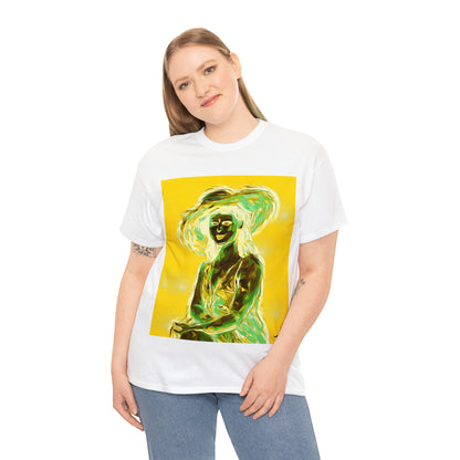 LADY IN SUN HAT (an Inversion in Blue) - Airt on a Shirt  - Unisex Heavy Cotton Tee - AUS
