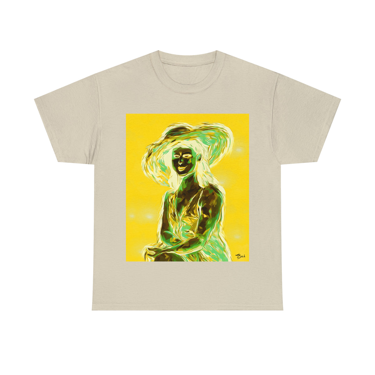 LADY IN SUN HAT (an Inversion in Blue) - Airt on a Shirt  - Unisex Heavy Cotton Tee - AUS