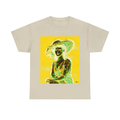 LADY IN SUN HAT (an Inversion in Blue) - Airt on a Shirt  - Unisex Heavy Cotton Tee - AUS