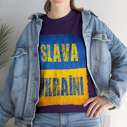 "SLAVA UKRAINI" FLAG - Unisex Heavy Cotton Tee