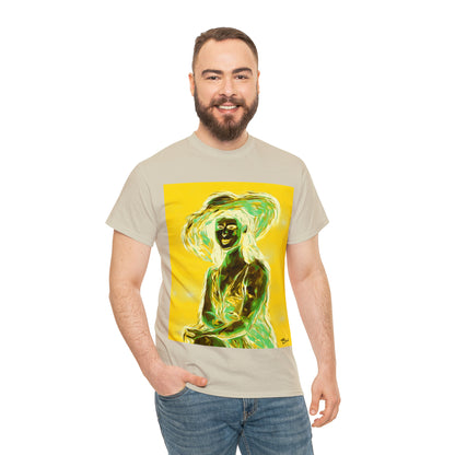 LADY IN SUN HAT (an Inversion in Blue) - Airt on a Shirt  - Unisex Heavy Cotton Tee - AUS
