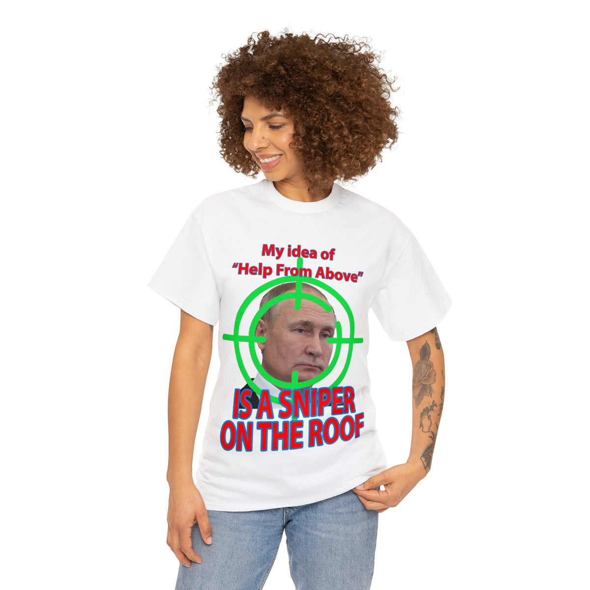 Help from Above SNIPER ON THE ROOF - Funny Unisex Heavy Cotton Tee - AUS