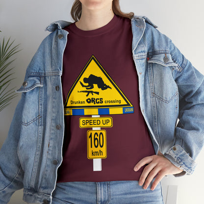 DRU**** ORCS CROSSING UKRAINE SUPPORTER T-SHIRT - Unisex Heavy Cotton Tee - AUS