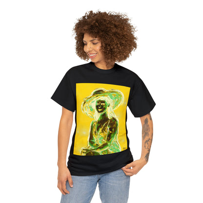 LADY IN SUN HAT (an Inversion in Blue) - Airt on a Shirt  - Unisex Heavy Cotton Tee - AUS