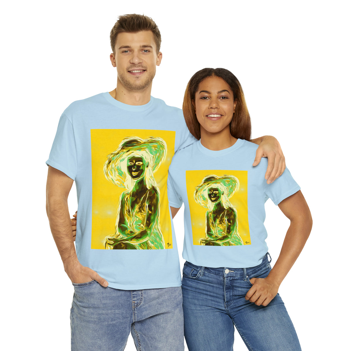 LADY IN SUN HAT (an Inversion in Blue) - Airt on a Shirt  - Unisex Heavy Cotton Tee - AUS