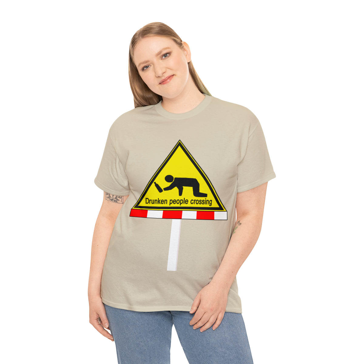 DRU**** PEOPLE CROSSING FUNNY SIGN T-SHIRT - Unisex Heavy Cotton Tee - AUS