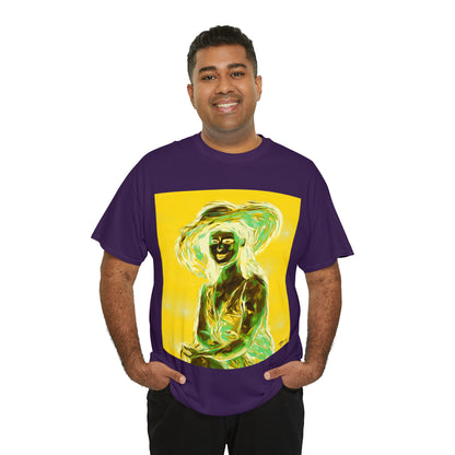 LADY IN SUN HAT (an Inversion in Blue) - Airt on a Shirt  - Unisex Heavy Cotton Tee - AUS