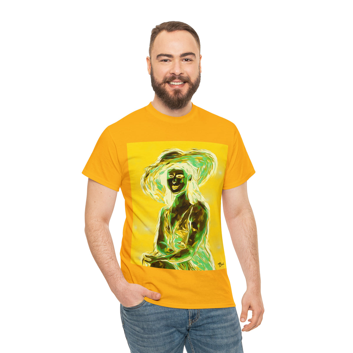 LADY IN SUN HAT (an Inversion in Blue) - Airt on a Shirt  - Unisex Heavy Cotton Tee - AUS