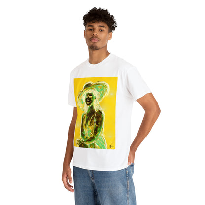 LADY IN SUN HAT (an Inversion in Blue) - Airt on a Shirt  - Unisex Heavy Cotton Tee - AUS