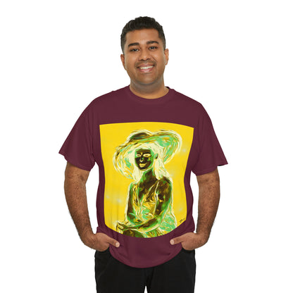 LADY IN SUN HAT (an Inversion in Blue) - Airt on a Shirt  - Unisex Heavy Cotton Tee - AUS