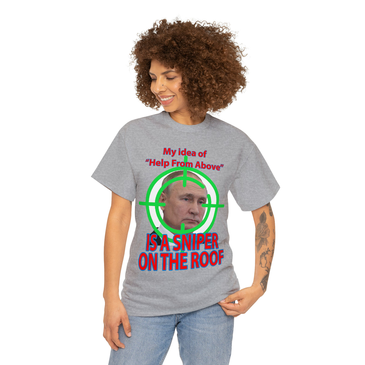 Help from Above SNIPER ON THE ROOF - Funny Unisex Heavy Cotton Tee - USA